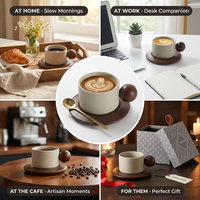Ensemble de tasses à café en céramique mouchetée de qualité commerciale Kingze 220 ml 300 ml avec cuillère pour le thé de l'après-midi, restaurant