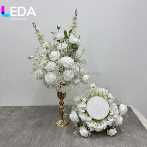LEDA Boule de fleurs artificielles en soie de rose de haute qualité de 50 cm, décoration de table de mariage, centre de table rond blanc - Product Image 1