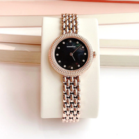 Montre à quartz élégante pour femme avec logo personnalisé, cadran et lunette sertis de diamants, bracelet en acier inoxydable or rose, mode sport, étanche