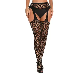 Porte-jarretelles, bas élastiques, collants transparents en dentelle noire, collants pour genoux, bas hauts, Lingerie Sexy pour femmes