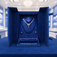 Vitrine à bijoux LED en velours bleu roi, double porte, organisateur pour colliers, bagues, boucles d'oreilles, pendentifs, boîte de rangement pour exposition en magasin