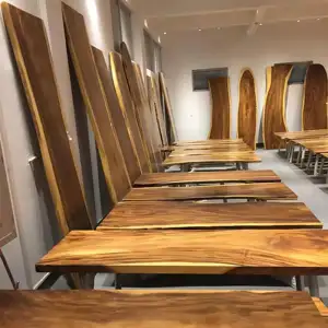 工业现代风格餐厅家具不规则形状边缘胡桃木桌实木平板餐厅餐桌