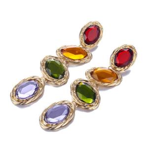 Boucles <span class=keywords><strong>d</strong></span>'oreilles longues dorées en strass pour femmes, bijoux multi-pierres précieuses, nouvelle collection - Product Image 4
