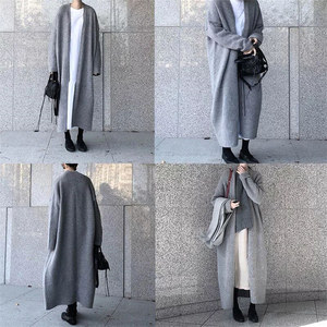 Venta al por mayor otoño invierno coreano Casual Chaqueta larga <span class=keywords><strong>de</strong></span> Color sólido Loose punto Maxi suéteres capa abrigo mujeres ropa - Product Image 6
