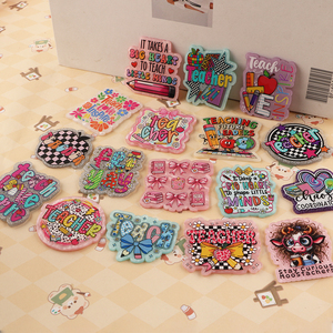 Customizable Colorful Acrylic Flatbacks Teacher Badge <b>Holders</b> With Floral And Pattern Designs For DIY Decorations - Product Image 1