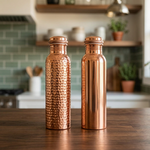 Polish Plain Hammered Copper Water Bottle <b>Set</b> Anti-corrosion Coating Dishwasher Safe Straw-Gift for Adults Eco-Friendly Home - Product Image 1
