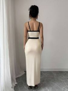 Abito <span class=keywords><strong>Lungo</strong></span> Elegante Premium con Spalline Sottili e Bordatura a Contrasto, <span class=keywords><strong>Vestito</strong></span> Aderente da Donna a Vita Alta con Dettagli Arricciati e <span class=keywords><strong>Spacco</strong></span> Laterale, Ideale per Invitate a Matrimoni - Product Image 5
