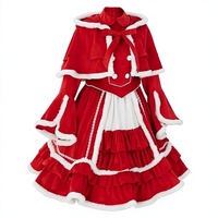 Ensemble de robe Lolita style Noël, robe Lolita rouge et blanche avec cape à lacets, costume de spectacle pour les fêtes