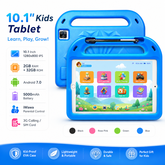 Wintouch Anti-fall Eva Case Rugged Tablet 2GB 32GB K13 Quad Core 10.1 Inch Android 7.0 Kids Tablet with Dual Sim Card Slot