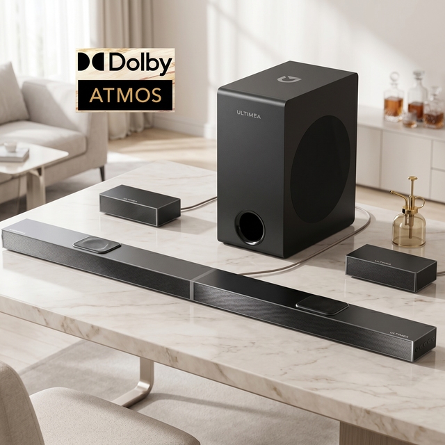 ULTIMEA Professional 8" Wireless Subwoofer BT 4K HDR True Dolby Atmos 360 Spatial Audio Up-firing Effect 5.1.2 Surround System