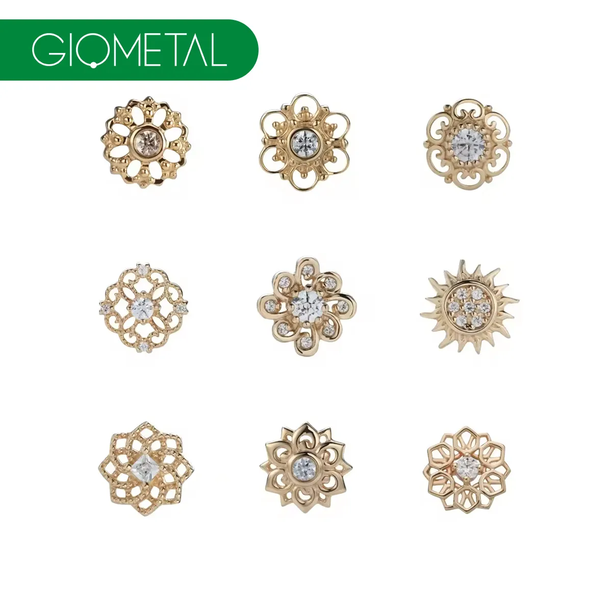 Giometal Flower Threadless Piercing Top Ends Lip Labet 14K Solid Gold Tragus Helix Body Piercing Jewelry Wholesale
