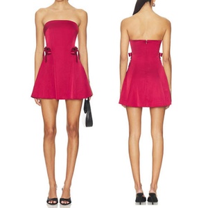 Custom Wholesale Solid Woven Casual Women's Backless Strapless Sexy Bow A-<b>Line</b> Mini Dress with Zipper on Back for Female - Product Image 1