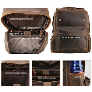 Tiding Custom Vintage <strong>Brown</strong> Crazy Horse Leather 14 Inch Travel Laptop <strong>Backpack</strong> for Men - Product Image 5