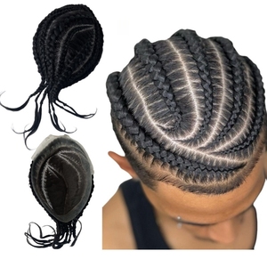 <span class=keywords><strong>Cabello</strong></span> humano virgen Postizos 1B Black Cornrow <span class=keywords><strong>Trenzas</strong></span> Tupé 8x10 Encaje central <span class=keywords><strong>con</strong></span> unidad AUS de perímetro de PU <span class=keywords><strong>para</strong></span> <span class=keywords><strong>hombres</strong></span> negros - Product Image 1