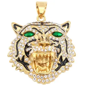 Buntes Gold und Schwarz Interact Green Eyes New Fashion Schmuck Anhänger Vergoldete Diamant Leopard Halskette
