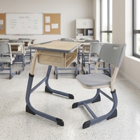 Ensemble de bureau et chaise d'école modernes en plastique, mobilier de salle de classe pour élèves du primaire et du secondaire