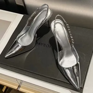 2024 New Women's High-Heeled Sandals Fashionable Pointed Toe Thin Heel With Transparent Rhinestone PVC Material Lightweight