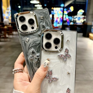 เคสโทรศัพท์ขอบตรงแบบชุบเคลือบ สำหรับ iPhone 12 13 14 15  ลายกลิตเตอร์เพชรผีเสื้อแบบทรายไหล สำหรับ iPhone 16 Pro Max - Product Image 6