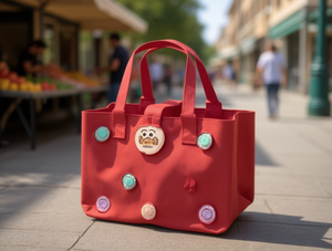 Borsa Tote da Donna in Tessuto Non Tessuto con Decorazione a Bottone, Borsa a Mano Casual, Capacità 3L, Due Manici, Chiusura Aperta - Product Image 2