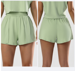 Shorts de sport pour <span class=keywords><strong>femme</strong></span>, d'été, en spandex, respirants, à séchage rapide, avec effet push-up fessier, pour le yoga, la gym, le fitness, la course et les activités décontractées, avec poches - Product Image 3