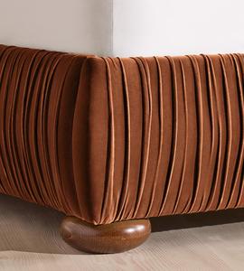 Custom Pleated Velvet Upholstered <b>Bed</b> Frame, Curved Low Profile Platform <b>Bed</b> with Round Wooden Feet <b>for</b> Bedroom - Product Image 4