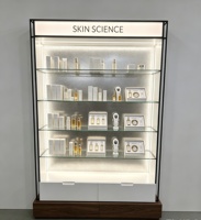 Présentoir LED pour Soins de la Peau à Cadre Noir Perforé Argenté, Base Noyer, Boîte à Lumière, Certifié CE ETL, Vente Directe Usine