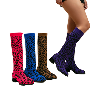 Blue Red Khaki Sexy Leopard Print Women's Boots Comfortable Warm Mid-Calf Height Increasing Boots Made <b>by</b> the Original Factory - Product Image 1