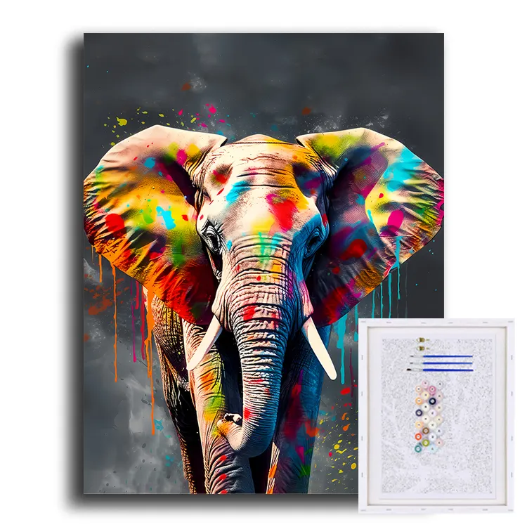 Juego de pintura al óleo Digital DIY para niños con elefante colorido, pintura Diy por números para niños
