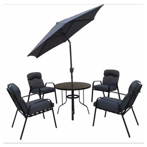 Juego de mesa y sillas de comedor de Patio de aluminio para exteriores barato de fabricación con sombrilla, juego de sillas de comedor plegables de jardín de Metal - Product Image 1