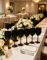 Verres à vin en plastique noir de 16 oz, gobelets en PP réutilisables et incassables pour mariage, fête prénuptiale, anniversaire