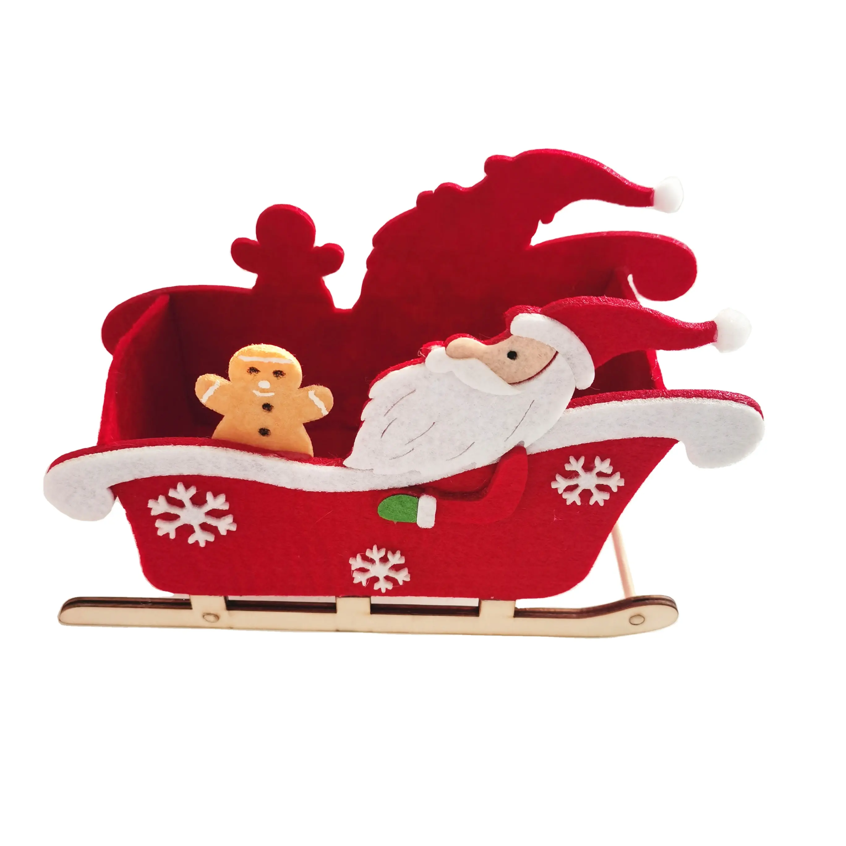 Caja de almacenamiento navideña para decoración del hogar, caja de dulces de fieltro de muñeco de nieve, con trineo de tela no tejida