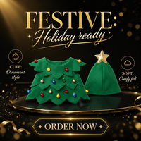 Costume de Noël pour animaux de compagnie en feutre polyester, cape animale bicolore, tenue de vacances d'hiver avec chapeau étoile pour les 2-14 ans