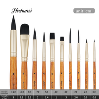 Hechunzi – Lot de 10 pinceaux d'artiste à poils en nylon, manche en bois, virole dorée, pour aquarelle, avec étui, pour étudiants et artistes