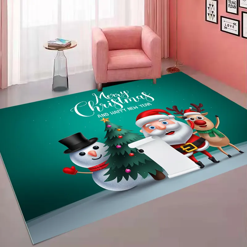 New Christmas Living Room Floor Mat Cartoon Santa Claus Carpet Kitchen Corridor Christmas Atmosphere Crystal Velvet Mat