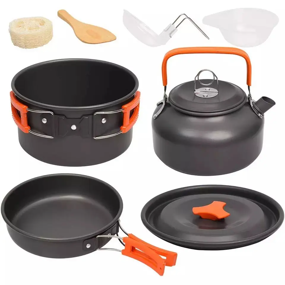 Batterie de Cuisine de Camping Kit Extérieur En Aluminium Ensemble De Cuisson Bouilloire Casserole Voyage Randonnée Pique-Nique BARBECUE Vaisselle