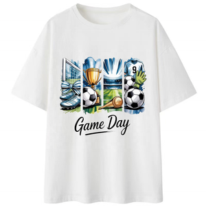 Camiseta de Manga Corta con Cuello Redondo y Estampado de Trofeo y Equipamiento de Fútbol Estilo Cómic Blanco, Logotipo Personalizado Impreso, Informal, de Algodón para Hombre - Product Image 4