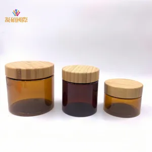 50G 150G 250G 500G Natuurlijke Bodybutter Cosmetische Container Berijpt Amber Doorzichtig Plastic Crèmepot Bamboe Deksel