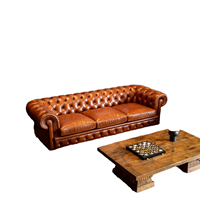 Canapé Chesterfield en cuir véritable marron, fauteuil individuel de luxe fait main pour salon de villa moderne, mobilier d'hôtel