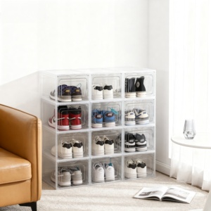 Caja <span class=keywords><strong>de</strong></span> Almacenamiento <span class=keywords><strong>de</strong></span> <span class=keywords><strong>Zapatos</strong></span> Apilable y Plegable, Gabinete <span class=keywords><strong>de</strong></span> <span class=keywords><strong>Plástico</strong></span> <span class=keywords><strong>para</strong></span> <span class=keywords><strong>Zapatos</strong></span>, Caja Transparente <span class=keywords><strong>para</strong></span> Exhibición <span class=keywords><strong>de</strong></span> Calzado - Product Image 1