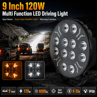 Phare de conduite LED multifonction 9 pouces 120W à faisceau spot avec feux de position bicolores et clignotants d'avertissement pour camion et SUV