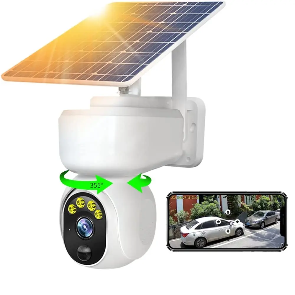 Wireless Solar Outdoor Home Security WiFi PTZ Full Color PIR Camera with Audio and Rechargeable Battery 360 View