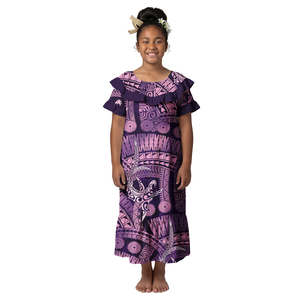 Abiti Hawaiani alla Moda per Bambini con Stampa Personalizzata, Vestiti Polinesiani con Colletto a Volant, Abito Tribale per Bambine con Maniche a Petalo - Product Image 4