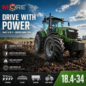 Pneu agricole diagonale 18.4-34 R-1 pour roue motrice de tracteur, chambre à air H657-6 12PR TT, forte traction, anti-coupure - Product Image 2