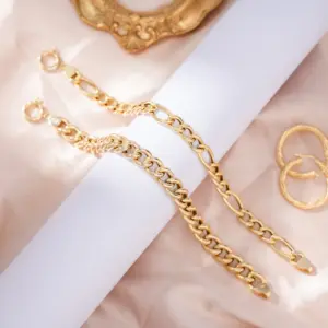 PCX Jewelry Wholesale Cuban Link 18k solid Gold pure gold Figaro 8mm Chain cuban link bracelet for women men Bracelet