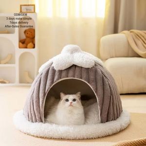 Pet Semi-Enclosed Tent <b>Bed</b> Polyester Filling PP Cotton Bubble Fleece Materials Washable Anti-Slip for Indoor All-Season Sleep - Product Image 1