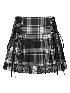 Jupe plissée à taille <span class=keywords><strong>empire</strong></span> avec bretelles croisées et dentelle, style Spice Girl subculture, nouvelle collection femme 2026 - Product Image 3