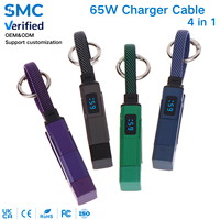Charger Cepat 65W Grosir Tipe C 4-in-1 Gantungan Kunci LED Layar Digital Kabel Charger Kabel Data Charger Portabel untuk Ponsel Pintar