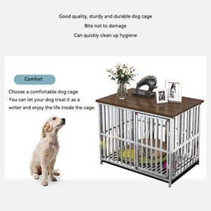 MOFESIPI büyük paslanmaz çelik ahşap köpek sandık mobilya köpek kafesi ile kolay çıkarılabilir tepsi kapalı Pet Kennels yan masa - Product Image 5