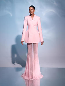 Nuovo Completo Elegante da <span class=keywords><strong>Donna</strong></span> Bettergirl di Alta Qualità, Abito in Raso <span class=keywords><strong>Rosa</strong></span> con Gonna a Sirena in Rete, Vestito Aderente in Due Pezzi - Product Image 5