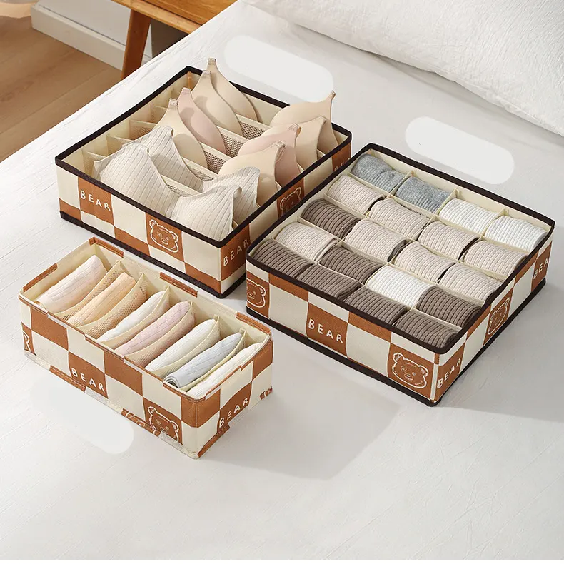 2024 Trendy Collapsible Storage Box with Lid Foldable Clothes Drawer Closet Organizer for Underwear Storage Box